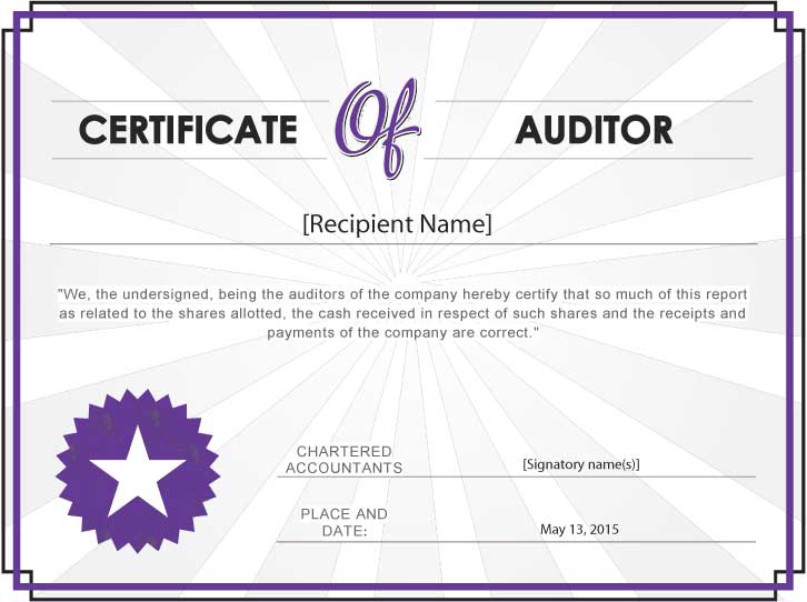 auditor's certificate with sample