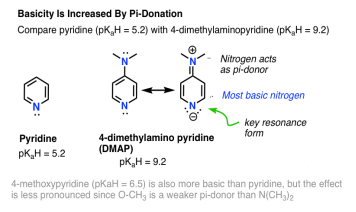 pi donation increases basicity of nitrogen example dmap is more basic due to pi donation