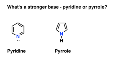 quiz - what is stronger base pyridine or pyrrole