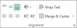 Alignment group on the Home tab