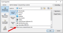 Insert hyperlink window in Microsoft Word