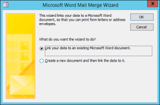 Select to link your data to an existing Word document or create a new document.