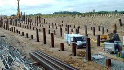 Steel Bearing Pile Driven into Ground