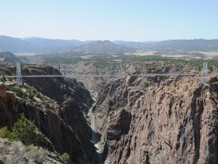 The Royal Gorge Bridge is the highest suspension bridge in the world. Located near Canon City, Colorado, it hangs 291 meters (955 feet) above the Arkansas River.