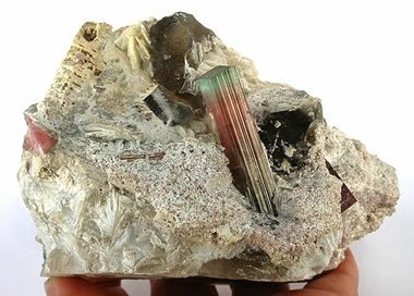 multicolor tourmaline crystal in the Himalaya pegmatite