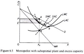 Monopolist with suboptimal plant and excess capacity