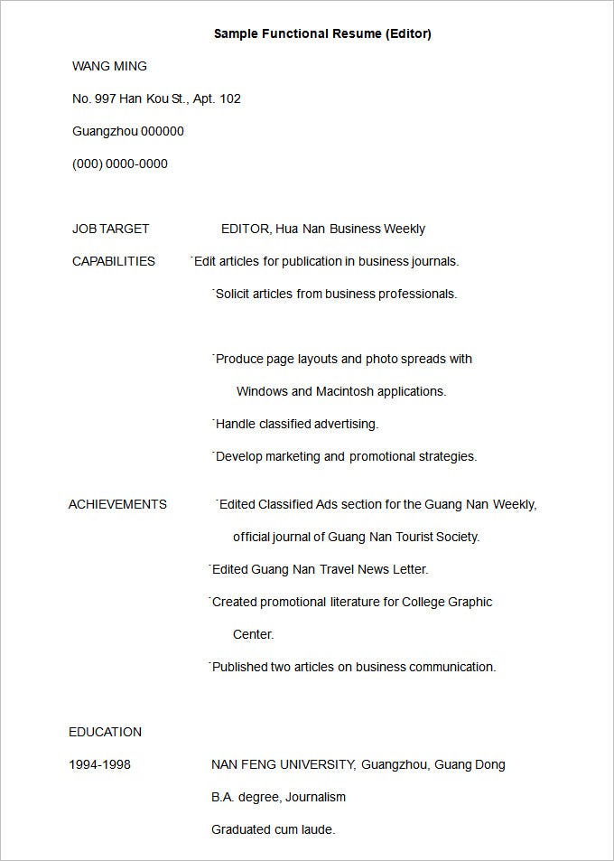 Functional Resume Format