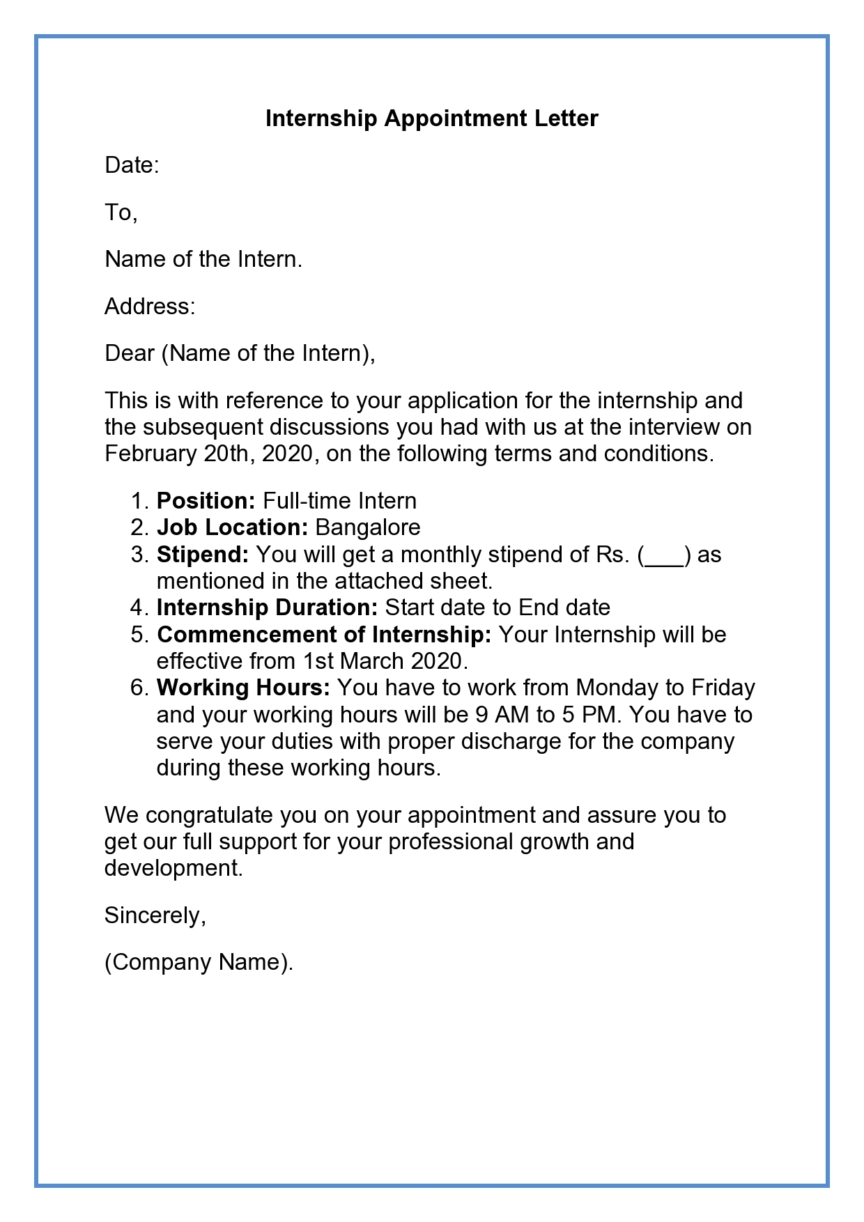 Internship Appointment Letter