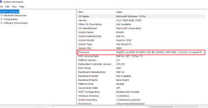 CPU Info of windows