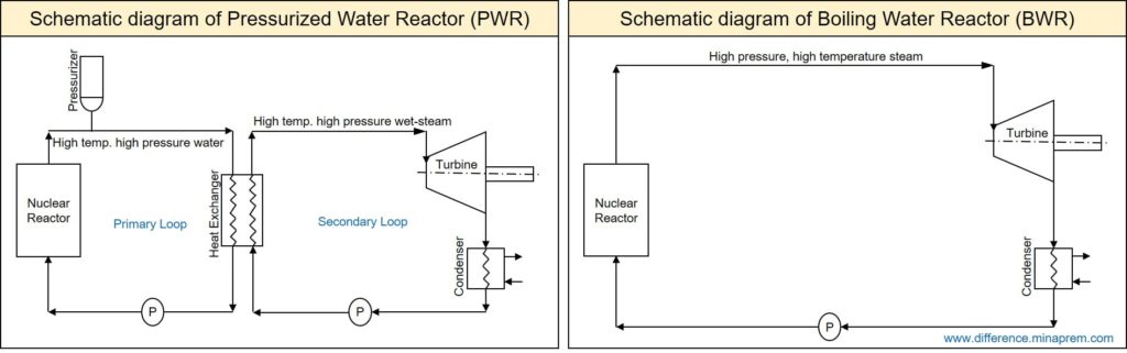 Description: Differences between pressurized water reactor and boiling water reactor