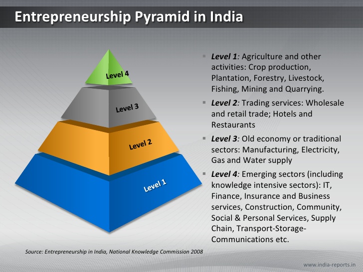 Entrepreneurship Pyramid in India <br />www.india-reports.in<br /><ul><li>Level 1: Agriculture and other activities: Crop ...