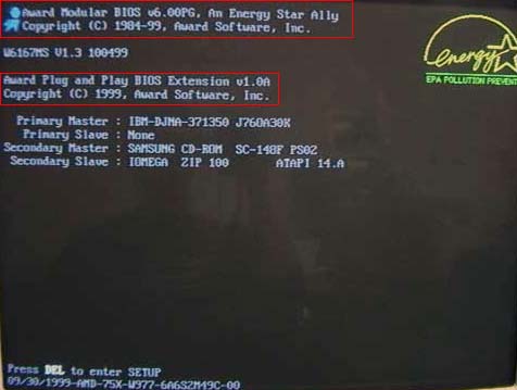 Computer BIOS information, version, and date