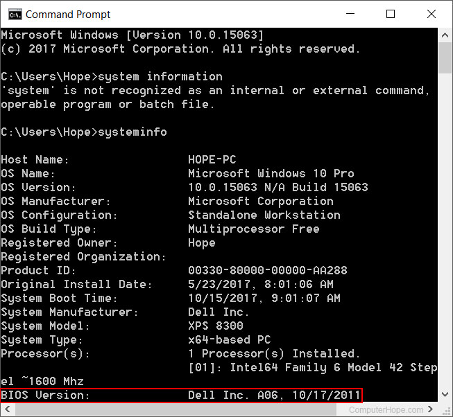 BIos version in the command line