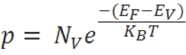 The hole-concentration in the valence band is given