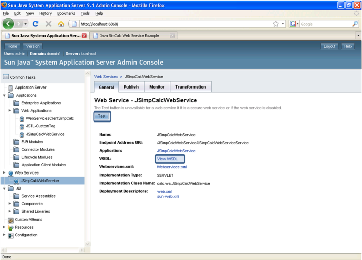 Create Web Service Admin Consol Web Service Tester