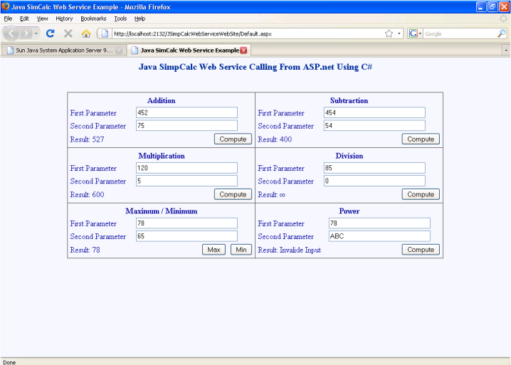 Create Web Service Client Web Application Output