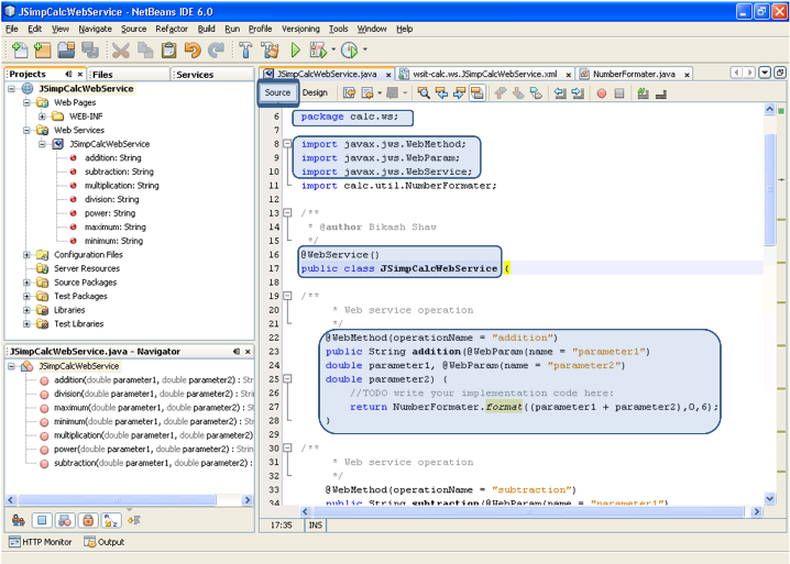 Create Web Service Netbeans WS Source Mode