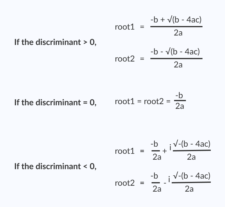 Formula to compute the roots of a quadratic equation
