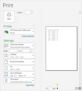 Excel Print Preview