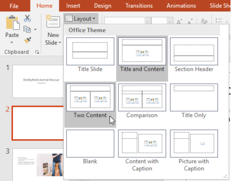 Applying a new layout to an existing slide