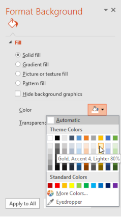 Choosing the background fill options
