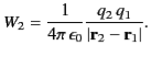 $\displaystyle W_2 = \frac{1}{4\pi\,\epsilon_0} \frac{q_2 \,q_1}{\vert{\bf r}_2 - {\bf r}_1\vert}.$