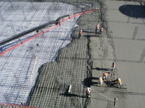 Fig.: Fast and Mass Concreting of a large floor Slab To avoid Cold Joints